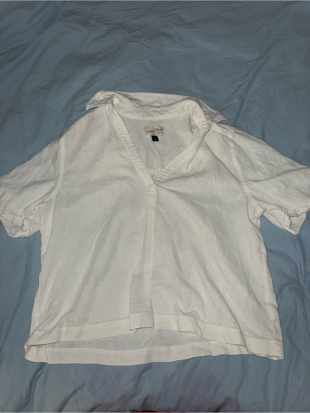 Classic White V-Neck Linen Shirt
